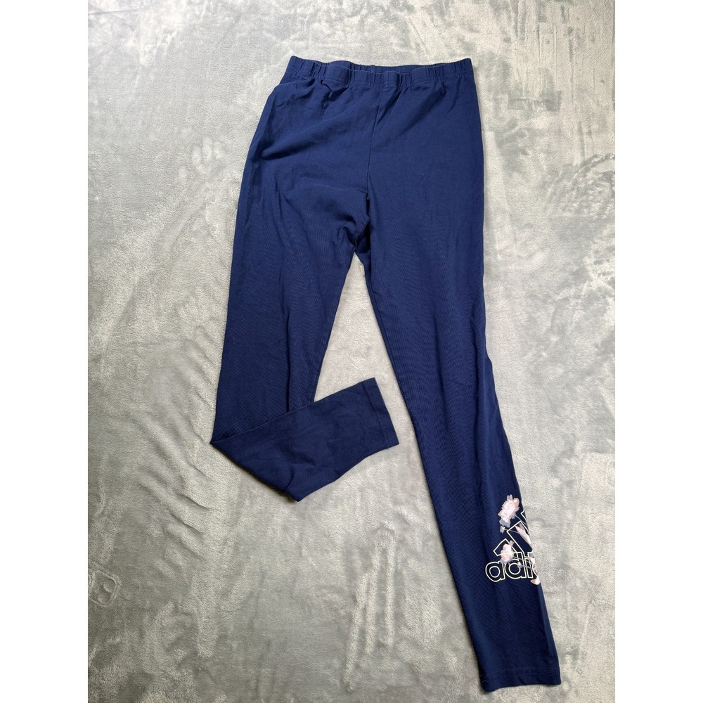 Adidas Leggings Womens Medium Blue Floral Print Elastic Waistband Athleisure